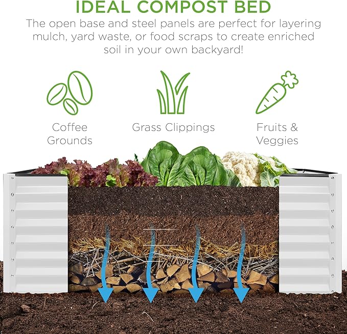Best Choice Products 6x3x2ft Outdoor Metal Raised Garden Bed, Deep Root Box Planter for Vegetables, Flowers, Herbs, 269 Gallon Capacity, 100% Non Toxic Materials - White