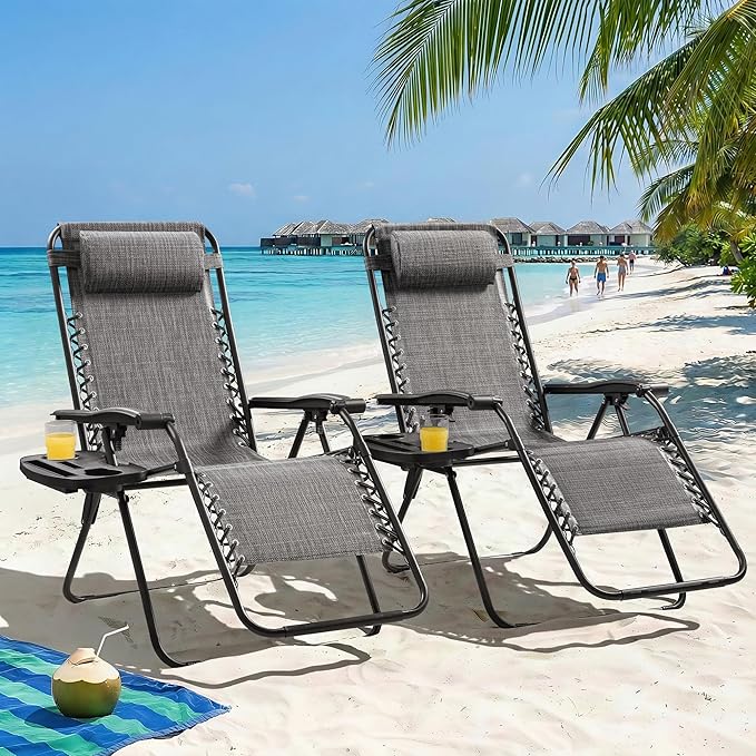 Homall Zero Gravity Chair Patio Folding Lawn Outdoor Lounge Reclining Chair with Cup Holder Pillows for Poolside Backyard and Beach Set of 4 Double Grey