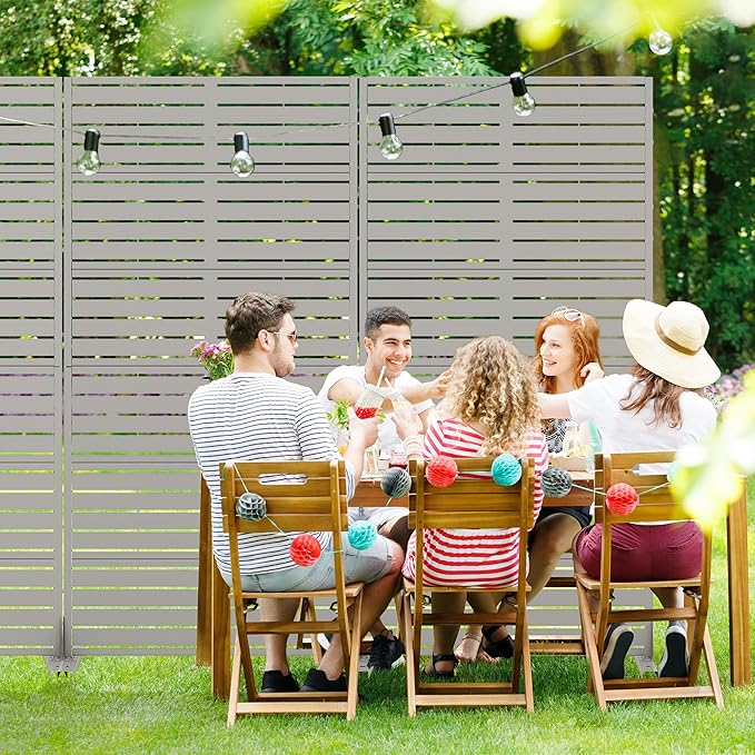 Casaphoria Metal Privacy Screen Outdoor, 72" H x 35" W Freestanding Decorative Privacy Screen for Patio Deck Balcony Garden with Stable Base, Grey-Louvered