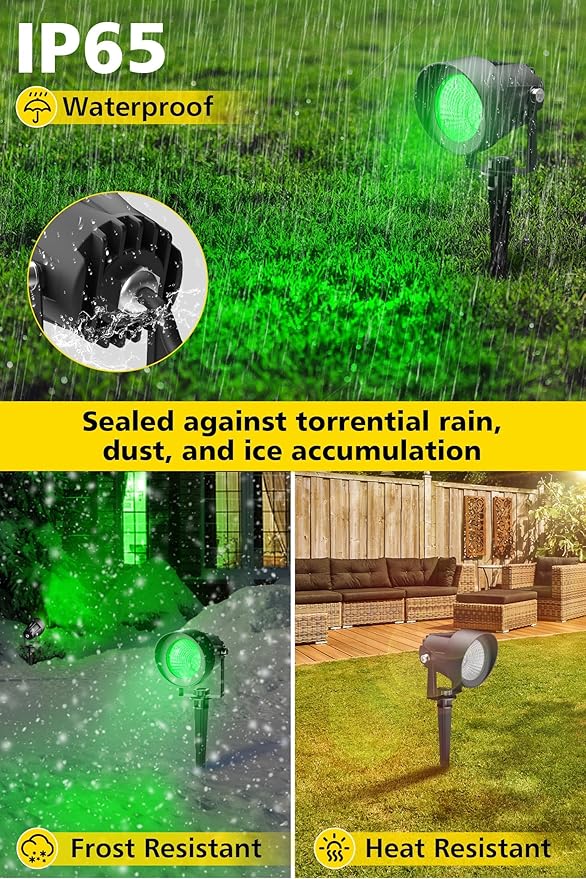 T-SUN Green Spotlight Outdoor, Waterproof LED Landscape Lighting with US Plug, Easy Install 270° Adjustable Outdoor Spot Lights for Garden Tree Yard Decor, 2 Pack