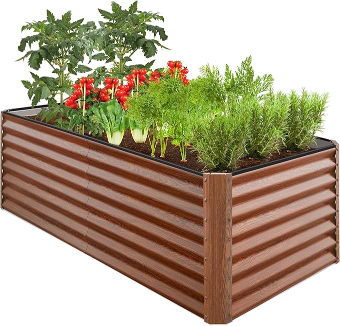 Best Choice Products 6x3x2ft Outdoor Metal Raised Garden Bed, Deep Root Box Planter for Vegetables, Flowers, Herbs, 269 Gallon Capacity, 100% Non Toxic Materials - Wood Grain