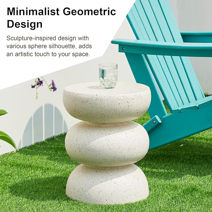 Glitzhome Outdoor Side Table, 18" H Decorative Garden Stool MGO Faux Terrazzo End Table, Heavy Duty Indoor Outdoor Round Planter Stand for Living Room Bedroom Patio Deck Poolside,White