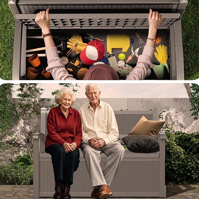 80 Gallon Outdoor Storage Bench Deck Box Waterproof Lockable,Outdoor Storage Furniture for Patio,Garden and Cushions(Gray)