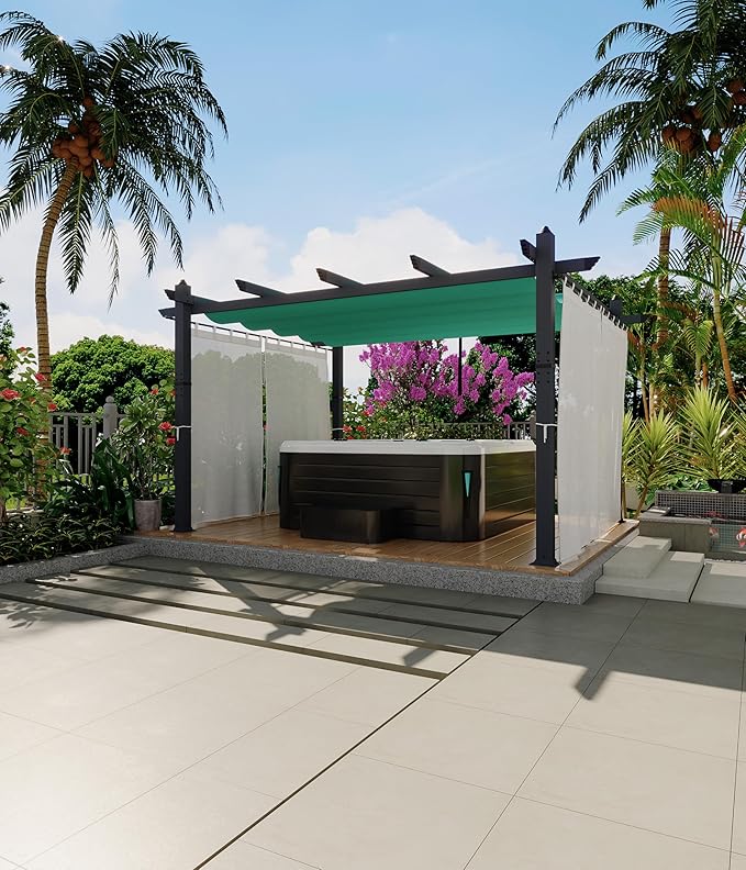 GarveeLife 10 x 13 ft Outdoor Pergol Metal Gazebo with Adjustable Canopy Reinforced Frame Outdoor Shelter for Backyard Patio Garden Deck - Blue with Curtains Mosquito Netting