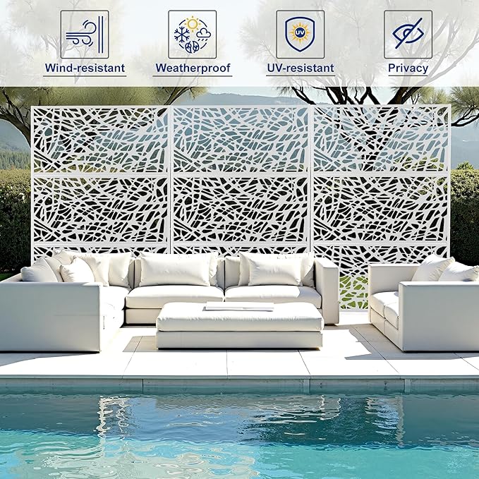 Outdoor Privacy Screen,72" H×47" W Metal Privacy Screen, Freestanding Privacy Fence Panels for Patio