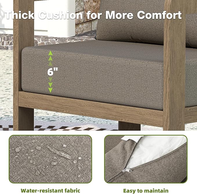 Outdoor Furniture Set, 2Pcs Patio Armchairs, Metal Modern Outside Furniture with 6'' Thick Cushions, Outdoor Conversation Set Balcony Chairs for Backyard, Porch,Deck,Brown