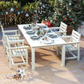 5-Piece White Outdoor Dining Set for 4, 75.2'' HDPE Table with Umbrella Hole & Chairs, Weather-Resistant Patio Furniture for Garden, Lawn, or Poolside