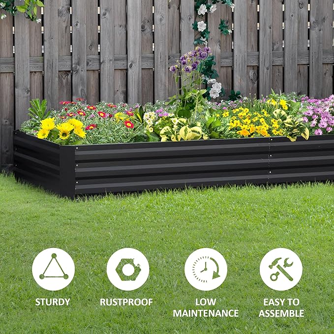 Outsunny Galvanized Raised Garden Bed, 8' x 3' x 1' Metal Planter Box, for Growing Vegetables, Flowers, Herbs, Succulents, Gray