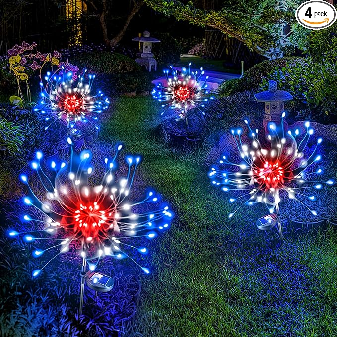 Anordsem Solar Garden Lights Outdoor: Bendable Copper Wire with 120 LED Firework Beads - Waterproof 2 Red Lighting Modes for Yard Patio Path - Gardening Gifts for Homeowner Gardener