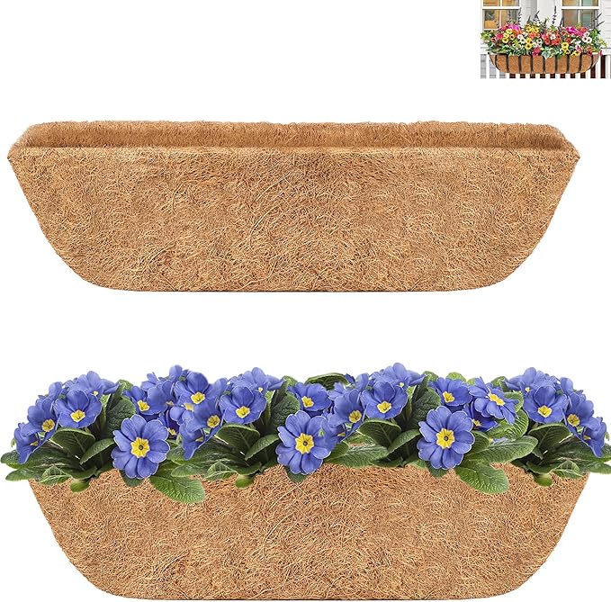 Y&M 24" Coco Liner for Window Box Deck Basket Planter Trough Coconut Fiber Liners, 2pcs Trough Coco Liner Pre-Formed Replacement
