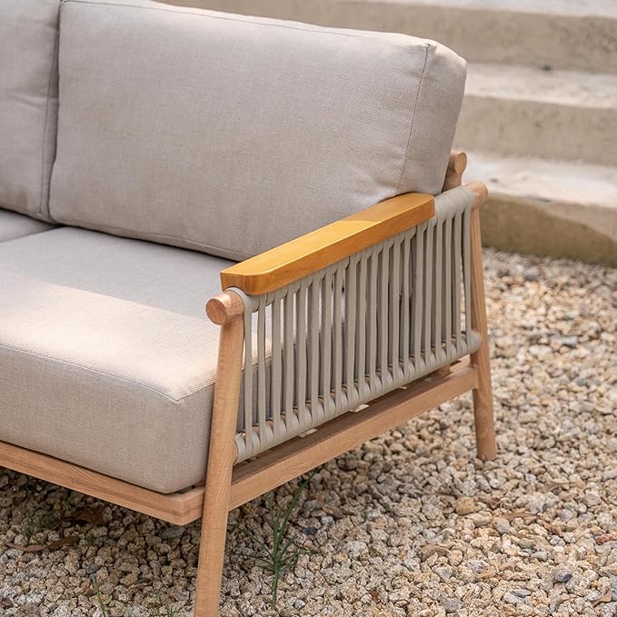 Acanva Modern All-Weather Aluminum Outdoor Patio Sofa with Thick Cushions, Olefin Fabric Sunroom Backyard Furniture, Couch Light Khaki