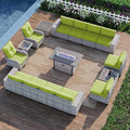 16-Piece Outdoor Patio Furniture Set with Rocking Swivel Chair, PE Wicker Rattan Sectional Sofa Patio Conversation Set with 55,000 BTU Fire Pit Table & Coffee Table, LAvocado Green