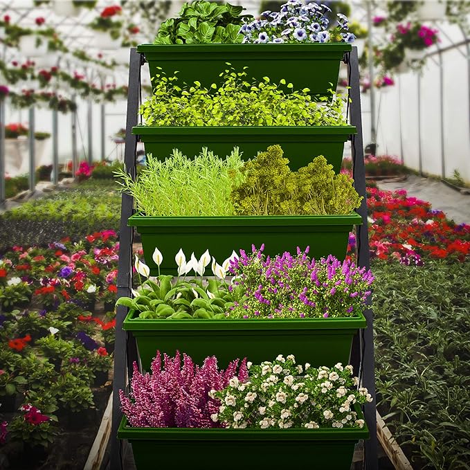 Outland Living 4Ft Vertical Raised Garden Bed - 5 Tier Food Safe Planter Box for Outdoor and Indoor Gardening Perfect to Grow Your Herb Vegetables Flowers on Your Patio Balcony Greenhouse Garden