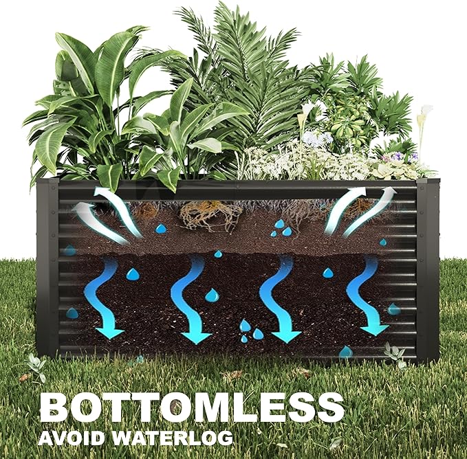4x2x2ft(2 Pack) Raised Garden Bed Kit, Galvanized Planter Garden Boxes Outdoor, Metal Raised Garden Beds for Vegetables,Fruits, Flower,Black