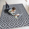 SAND MINE Waterproof Outdoor Rug 4x6 ft, Reversible Mats, Modern Area Rug, Large Floor Mat and Rug for Outdoors, RV, Patio, Backyard, Deck, Picnic, Beach, Trailer, Camping, Black & Grey Lattice