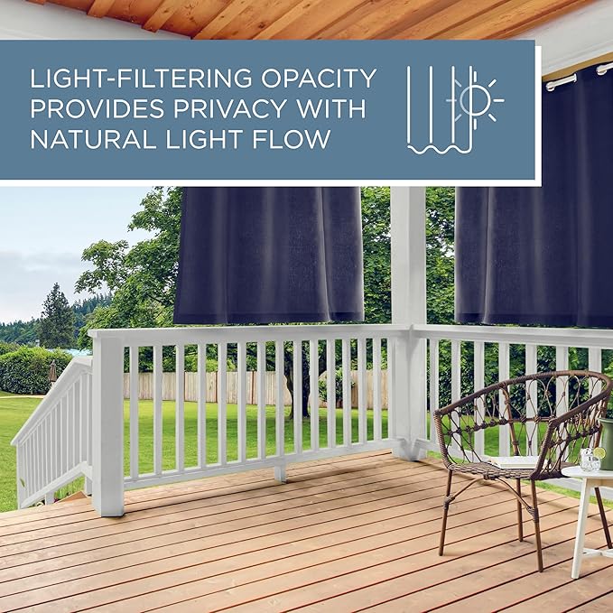 Town & Country Basics Cabana Solid Heavyweight Indoor Outdoor Curtains, Light Filtering Opacity with Grommet Top, Water Repellent, 2-Pack Set, 54"x63", Dark Navy