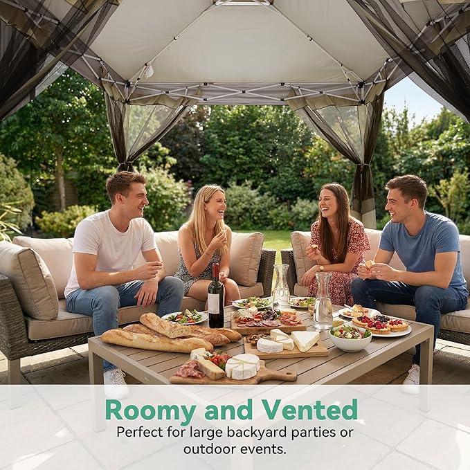 COBIZI 13x13 FT Pop up Gazebo on Clearance - Outdoor pop up Canopy Tent,carpas para Patio, Shelter - Screen Tents with Portable Carry Bag, Patio Gazebos for Camping,Garden,Deck,Backyard,Khaki
