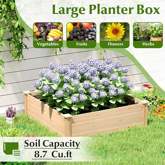 Giantex Raised Garden Bed, Wood Planter Box, Outdoor Square Garden Bed for Vegetable Flower Herb Succulent, 40" Lx40 Wx12 H, Easy Assembly