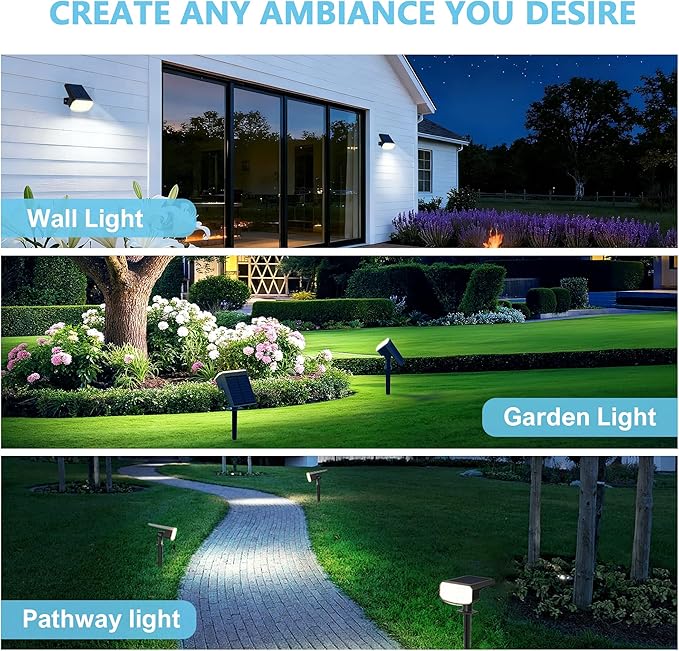 Solar Lights Outdoor Waterproof IP65, Super Bright LED,Cool Light 2 Lighting Modes Selectable, Solar Powered Yard Garden Solar Spot Lights for Outside Landscape Auto On/Off -8 Pack