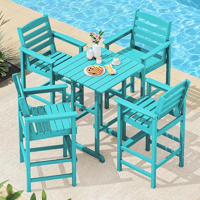 SERWALL 5 Pieces Adirondack Bar Chairs Set, Aruba