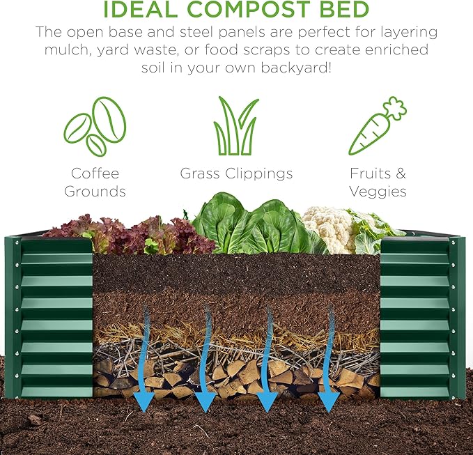 Best Choice Products 8x4x2ft Outdoor Metal Raised Garden Bed, Deep Root Planter Box for Vegetables, Herbs & Flowers, 478-Gallon Capacity, 100% Non Toxic Materials - Dark Green