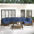 Grand patio Wicker Patio Furniture Set, All Weather Outdoor Sectional Sofa with Blue Thick Cushions and Coffee Table, 7 Pieces Sectional, Brown