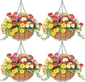 4 Pack 14 Inch Hanging Baskets for Plants Outdoor Metal Hanging Planter Hanging Flower Baskets with Coco Fiber Liners Chain Round Wire Plant Holder Hanging Flower Pots(Flower Border)