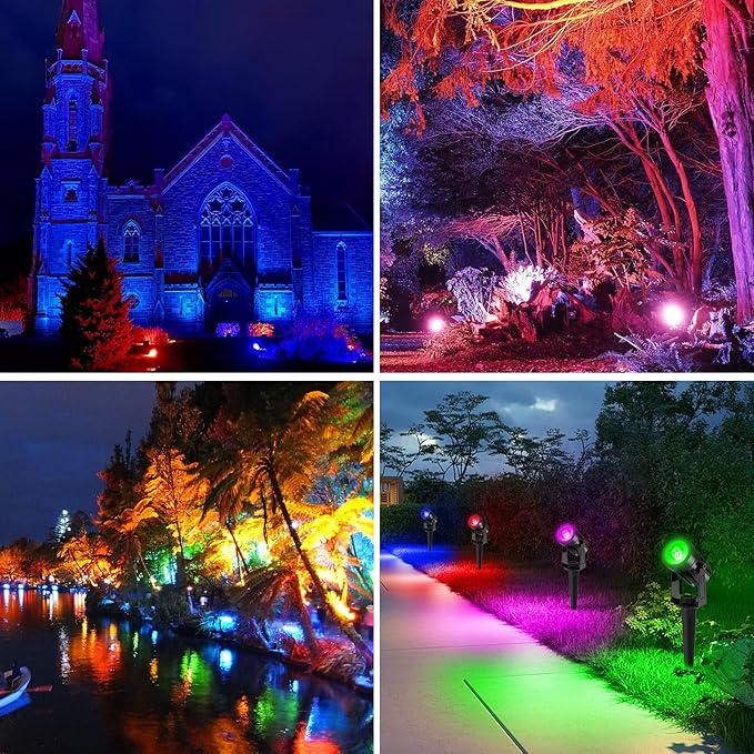T-SUNUS RGB Solar Spot Lights Christmas, Metal Color Changing Landscape Spotlights IP65 Waterproof Spotlight 2-IN-1 Separated Panel for Outdoor Uplighting Garden Pathway Trees Flag Pond Yard Halloween