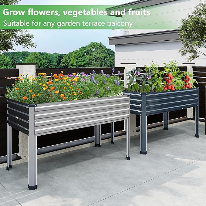 Galvanized Raised Garden Bed with Legs,2PCS 48×24×30in Elevated Planter Box for Backyard,Outdoor Garden, Patio, Balcony, 350lb Capacity,Silver