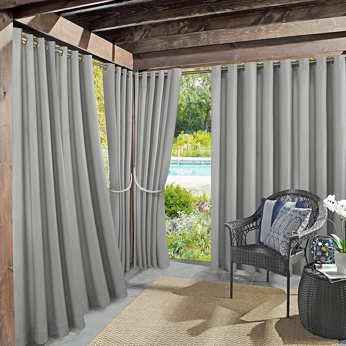 Sun Zero Marina Indoor/Outdoor UV Protectant Energy Efficient Grommet Curtain Panel, 54" x 108", Gray