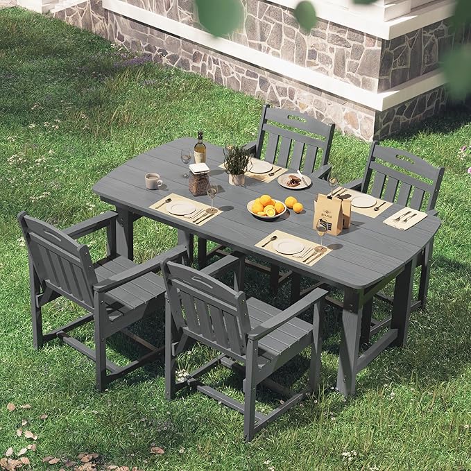 HDPE Outdoor Patio Dining Set with Table & 4 Chairs, All-Weather 5-Piece Outdoor Table and Chairs, 2" Umbrella Hole, Patio Furniture for Garden, Backyard, Deck | Grey
