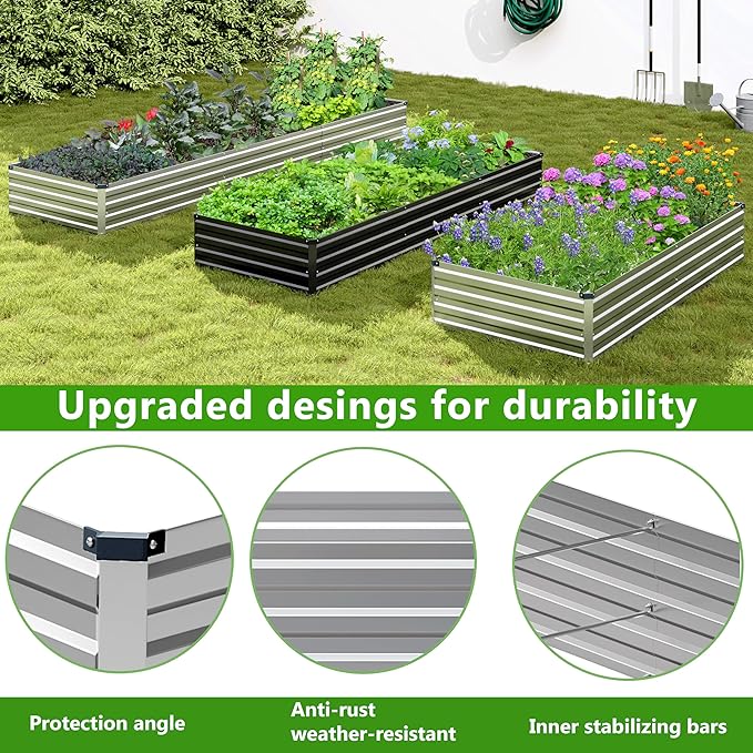 2PCS 10x3x1ft Galvanized Raised Garden Bed Kit, Galvanized Planter Raised Garden Boxes Outdoor, Large Metal Raised Garden Beds for Vegetables,Silver