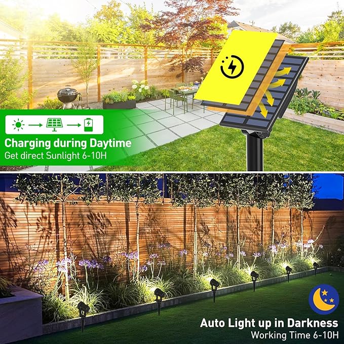 T-SUNUS Christmas Solar Spot Lights Outdoor White 6000K IP65 Waterproof 2-in-1 Landscape Spotlights, 9.8ft Cable Separate Panel Auto Dusk to Dawn for Flag Yard Garden Driveway Pathway Garage Halloween