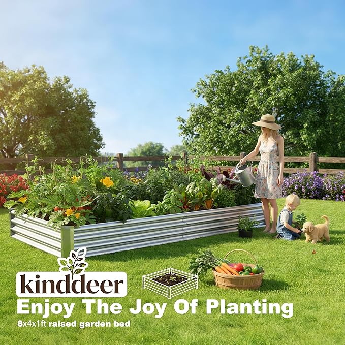 8x4x1ft(2 Pack) Galvanized Raised Garden Bed Kit, Galvanized Planter Garden Boxes Outdoor, Metal Raised Garden Beds for Vegetables,Fruits, Flower,Silver