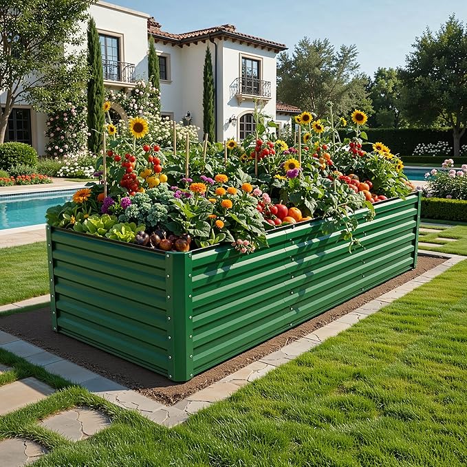 YITAHOME 8x4x2ft 2pcs Large Raised Garden Bed, Galvanized Metal Planter Box with Gloves, Ground Nails, Support Rod & Safety Rubber, Outdoor Above Ground Planters for Plants Vegetables Flowers, Green