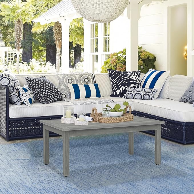 LUE BONA Outdoor Coffee Table, HDPS Patio Coffee Tables for Outside Rectangle, Adjustable Levelling Feet/Weather Resistant, Patio Table for Deck, Pool, Balcony, Indoor or Outdoor Use, Gray