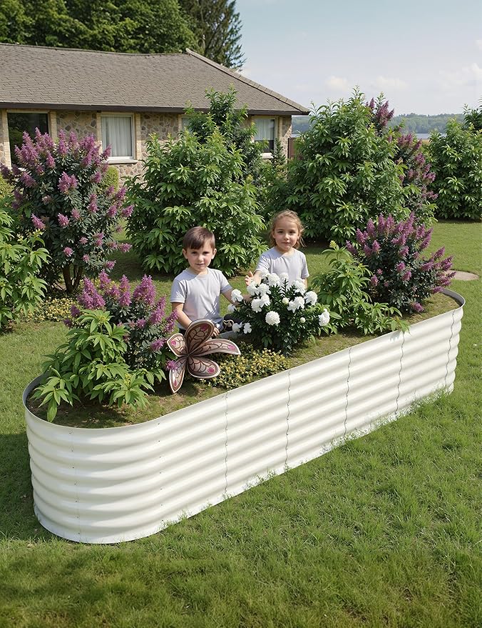 2 Pcs Raised Garden Beds Outdoor 8x2x2 ft - Galvanized Steel Planter Box for Vegetables, Flowers, Rust-Resistant Garden Box, Easy Assembly Raised Beds, Durable Planters for Outdoor Plants, Beige