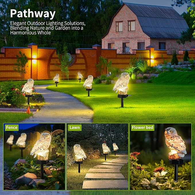 Garden Solar Light Outdoor Decor, Solar LED Light with Stake, Waterproof for Walkway Courtyard Party Decoration, White and Black Owl