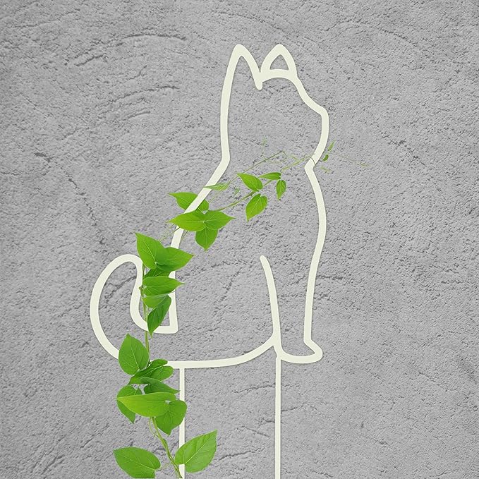 Cat-Shaped Small Trellis for Potted Plants, 13 inches Hoya Trellis 2 Pack, Metal Plant Trellis for Climbing Plants Indoor, Houseplants Trellis Indoor (White)