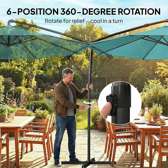 Outsunny 10 ft Offset Patio Umbrella with Cover, Round Hanging Cantilever Umbrella with 6-Position 360° Rotation, Crank Handle, Tilt, Cross Base, Heavy Duty Outdoor Umbrella for Garden