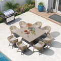 PURPLE LEAF 9 Pieces Outdoor Dining Set with Patio Aluminium Square Dining Table and Wicker Rattan Chairs Modern Furniture Cushions Sets for Backyard Indoor Decor Kitchen Champagne