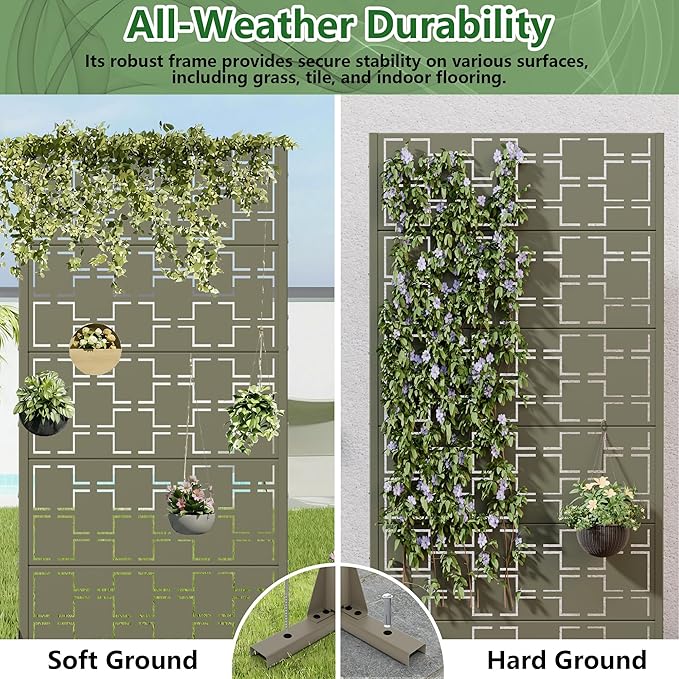 Casaphoria Metal Privacy Screen Outdoor, 60" H x 30" W Freestanding Decorative Privacy Screen for Patio Deck Balcony Garden with Stable Base, Green-Square