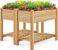 Yaheetech 34x18x30in Horticulture Raised Garden Bed 2pcs Planter Box with Legs & Storage Shelf Wooden Elevated Vegetable Growing Bed for Flowers, Backyard, Patio, Balcony, Light Brown
