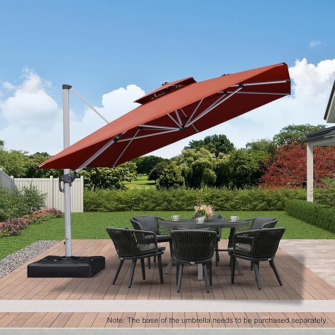 PURPLE LEAF 11 Feet Double Top Deluxe Square Patio Umbrella Offset Hanging Umbrella Cantilever Umbrella Outdoor Market Umbrella, Brick Red