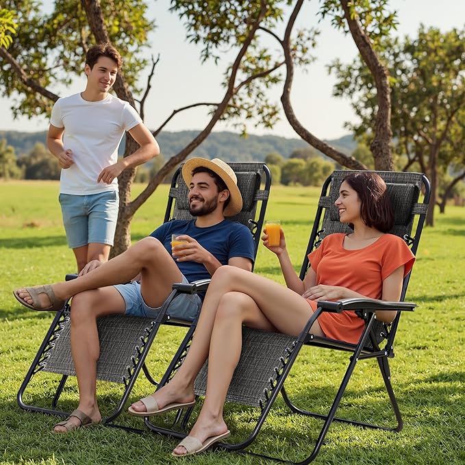Homall Zero Gravity Chair - Adjustable Folding Lawn Chairs - Outdoor Gravity Reclining Lounge Chair with Pillows - Set of 2 (Double-Gray)