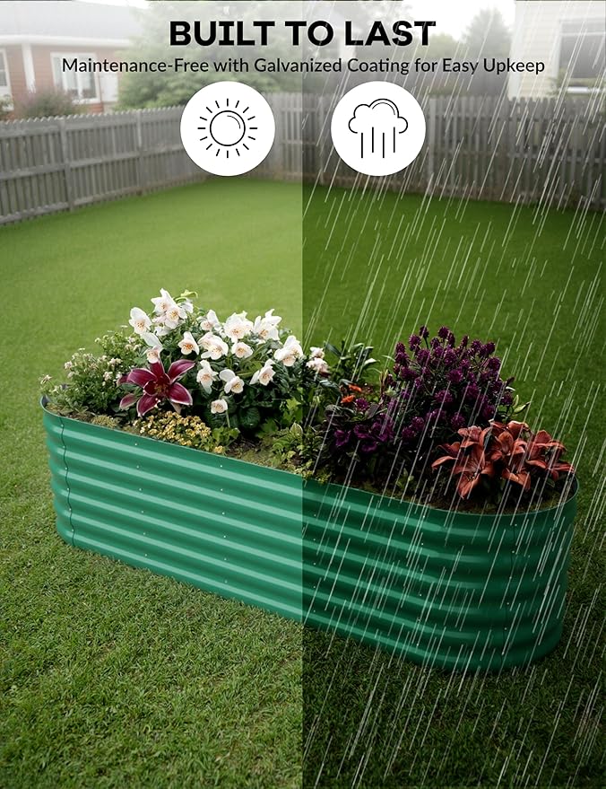 8x2x1.5 ft Galvanized Raised Garden Bed - 18“ Tall Metal Planter Box for Vegetables, Flowers, Herbs, Rust-Resistant Outdoor Garden Box, Easy Assembly Raised Beds for Gardening, Green
