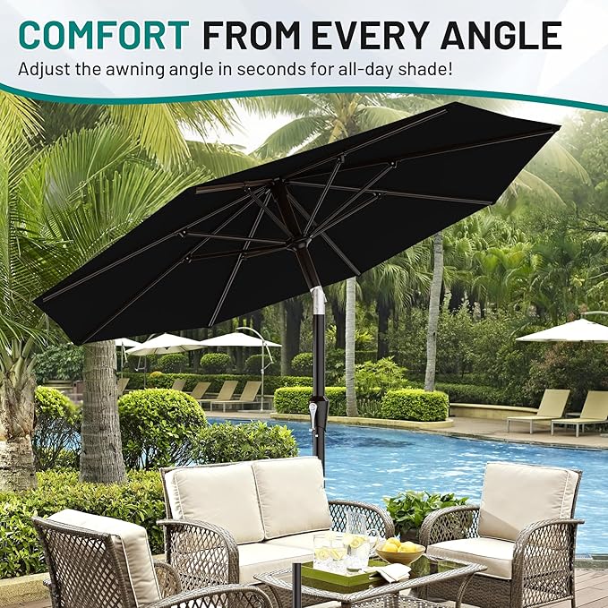 AreShark 9 FT Patio Umbrella for Outdoor, Outdoor Table Umbrella with Push Button Tilt and Crank, Outdoor Patio Umbrellas with 8 Sturdy Ribs for Market, Garden, Pool (Black)