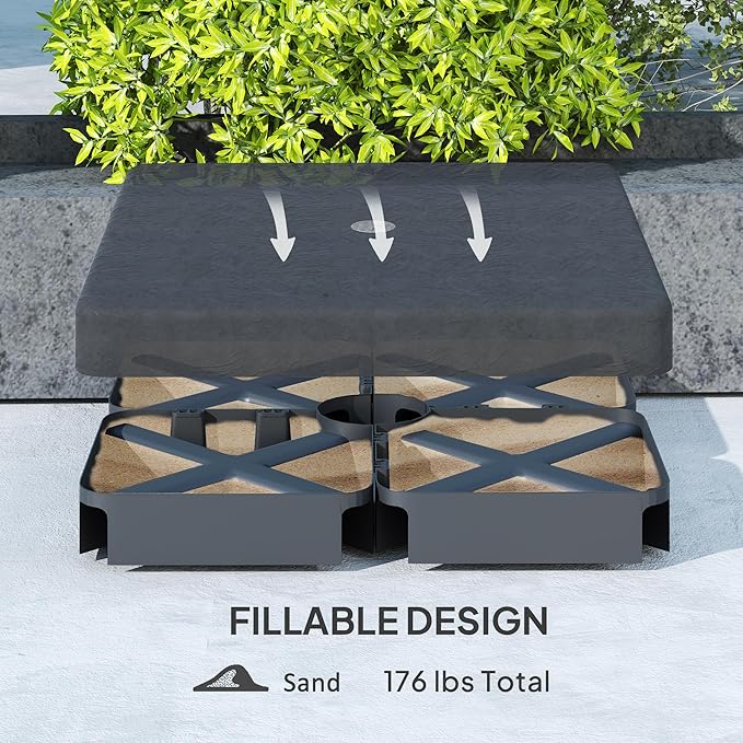 Outsunny 4 Piece 176 lbs Cantilever Umbrella Base Weight Set with Waterproof Anti-UV Cover, Heavy Duty Outdoor Weights for Offset Umbrella Stand with Easy-Fill Spouts for Sand (Black)