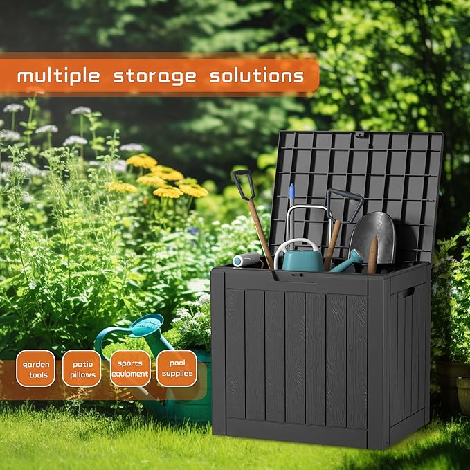 30 Gallon Outdoor Storage Box, Large Resin Deck Box for Patio Cushions, Garden Tools, Pool Accessories, Waterproof and Lockable Design, Storage Bench for Backyard & Deck(Black)