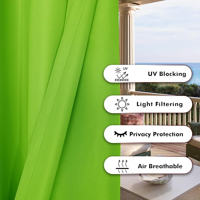 BONZER Waterproof Indoor/Outdoor Curtains for Patio Thick Privacy Grommet Curtains for Bedroom, Living Room, Porch, Pergola, Cabana, 1 Panel, 54W x 108L inch, Green